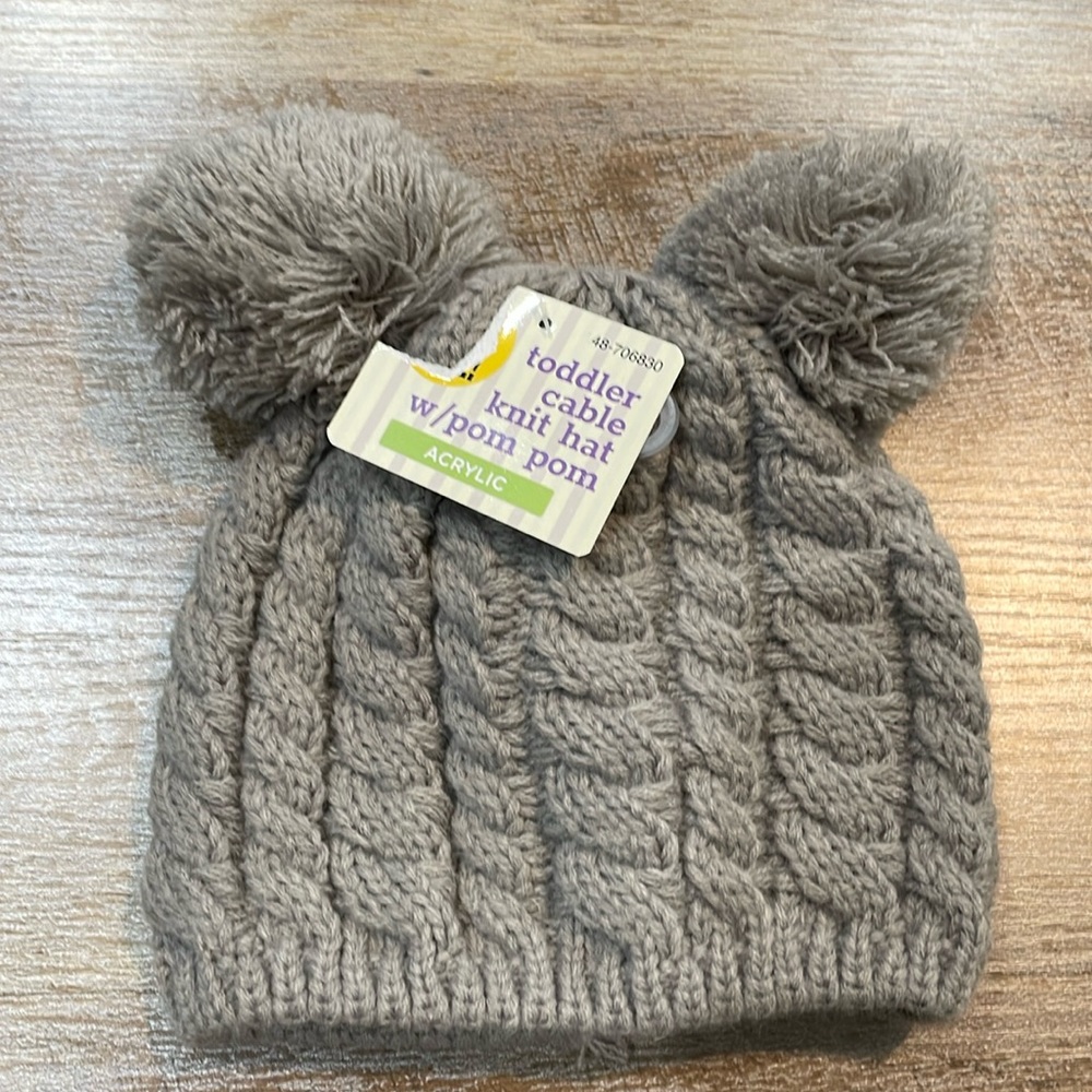 Toddler Cable Knit Hat with Pom Pom